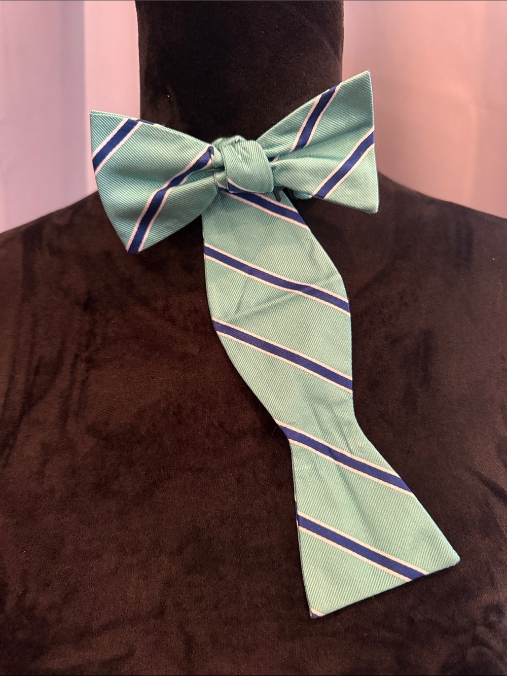 Light Teal Striped Self-Tie Bow Tie - Men Accessories